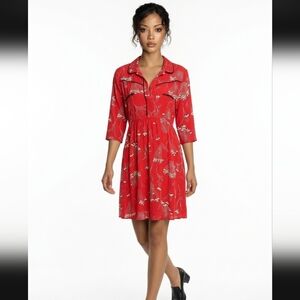 Ba&sh Kyle Red Floral Western Mini Dress Black Piping 2 US M (Bx30)